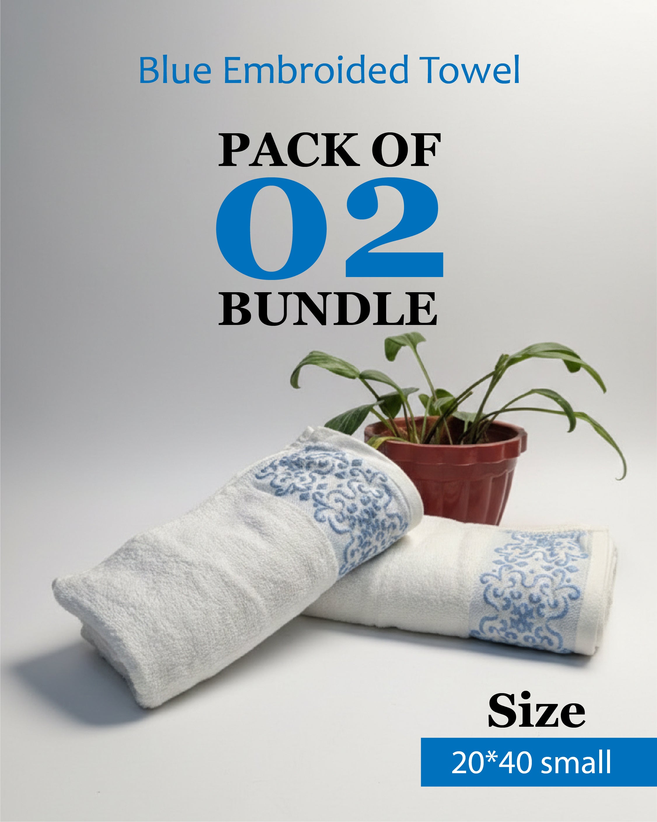 Blue Emborided Towel Bundle