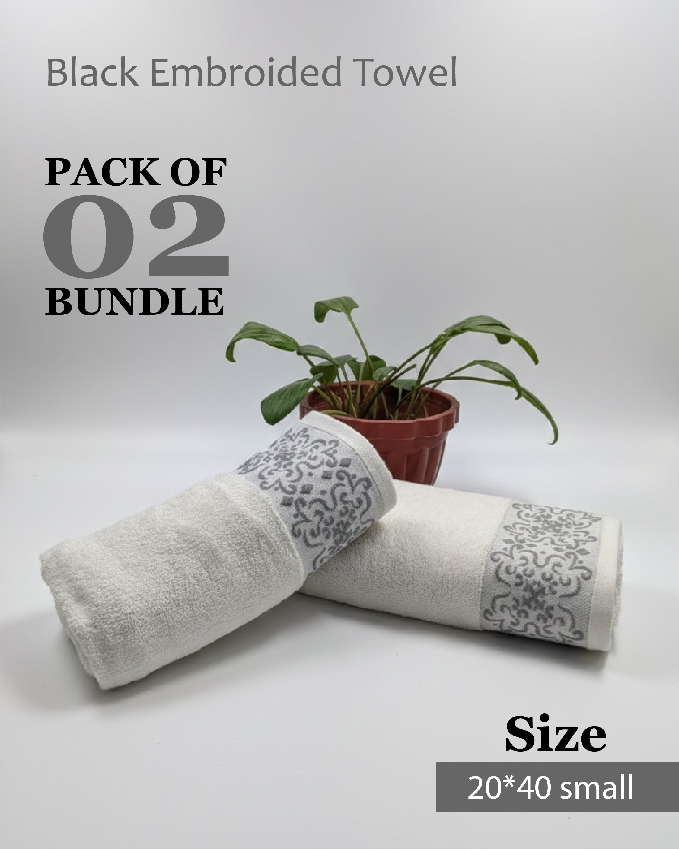 Gray Emborided Towel Bundle