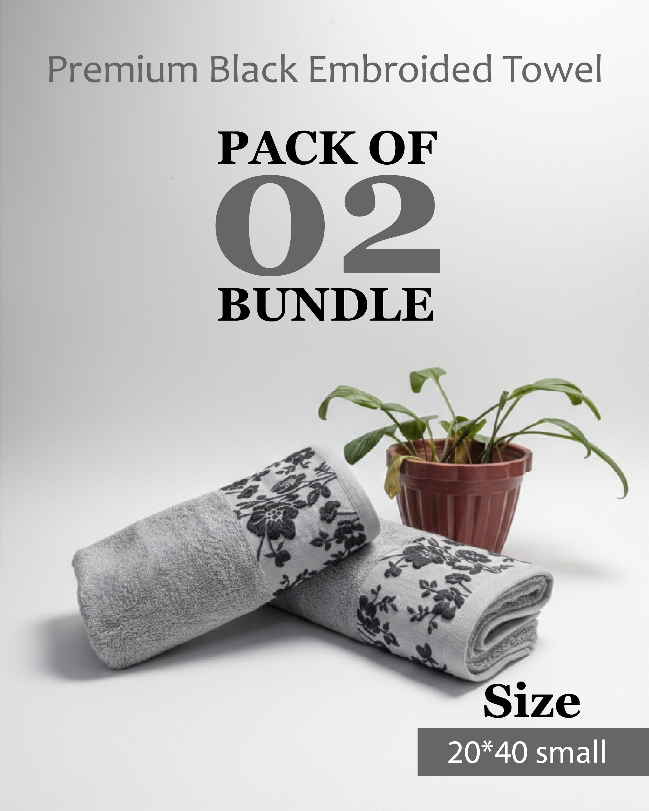 Black Embroided Towel Bundle