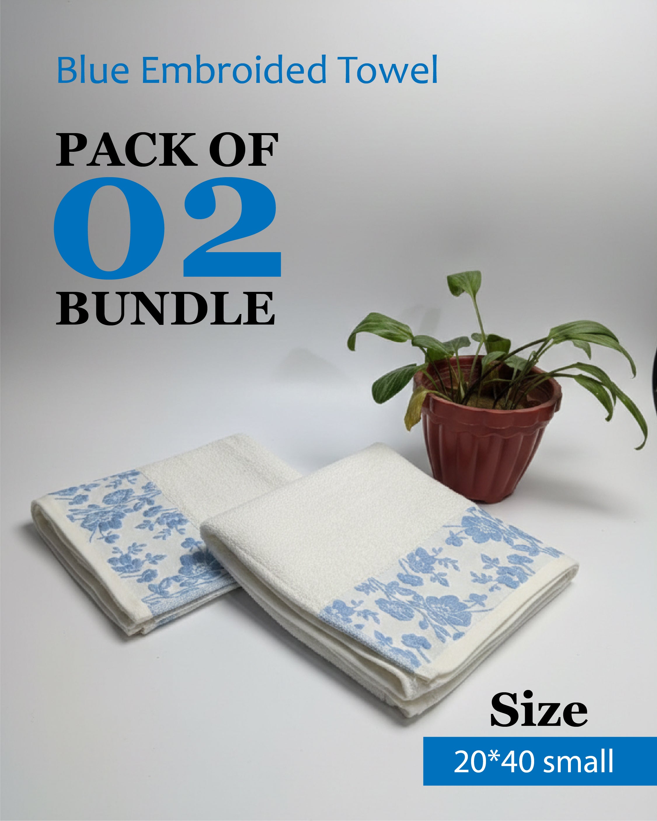 Blue Emborided Towel Bundle