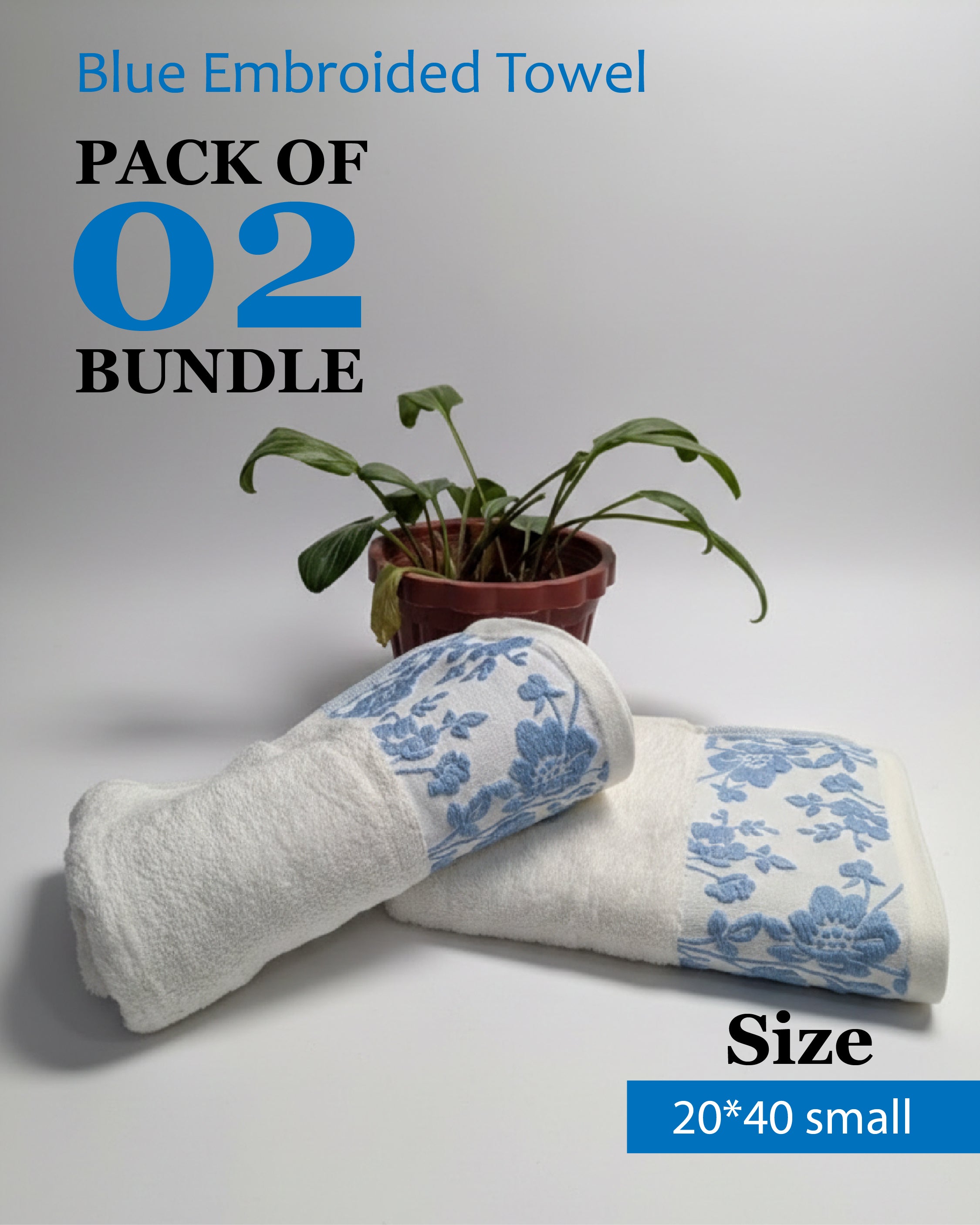 Blue Emborided Towel Bundle